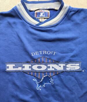 Detroit Lions 90s STARTER crew logo sweatshirt Pullover L blue Team NFL vintage